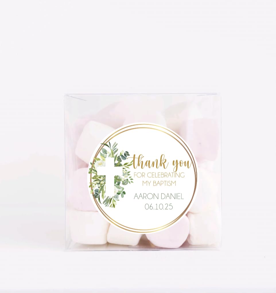 Floral Cross Stickers God Bless Sticker Labels for Religious Baptism, Confirmation, Christening, First Communion