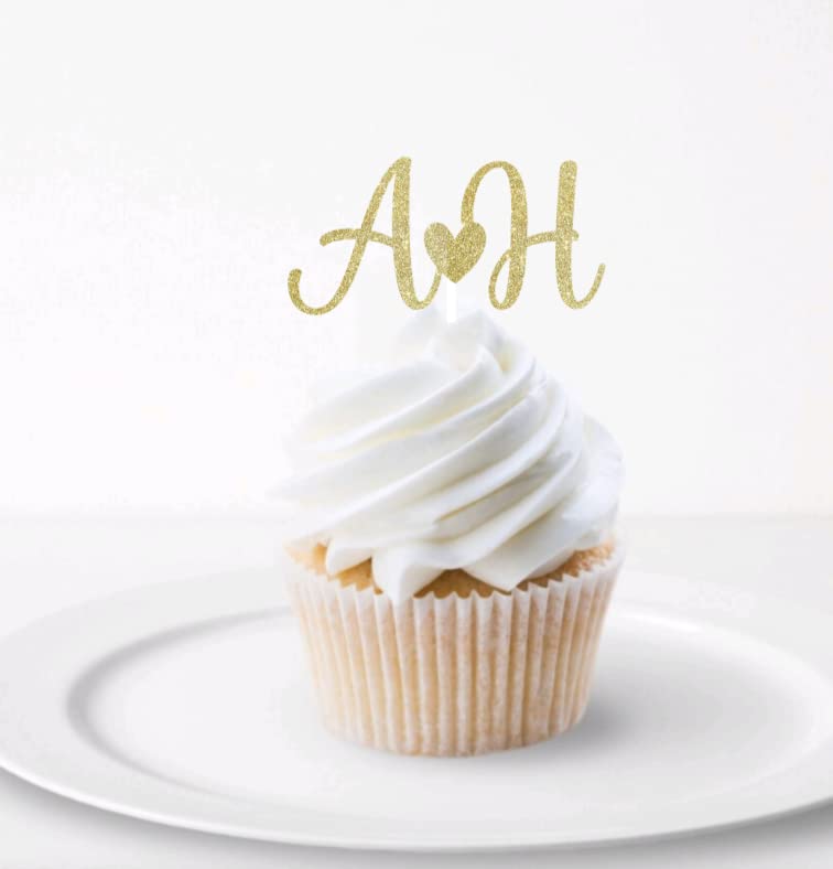 Bridal Shower Cupcake Toppers Wedding Initial Cupcake Topper, Wedding Topper Monogram, Custom, Personalized Wedding
