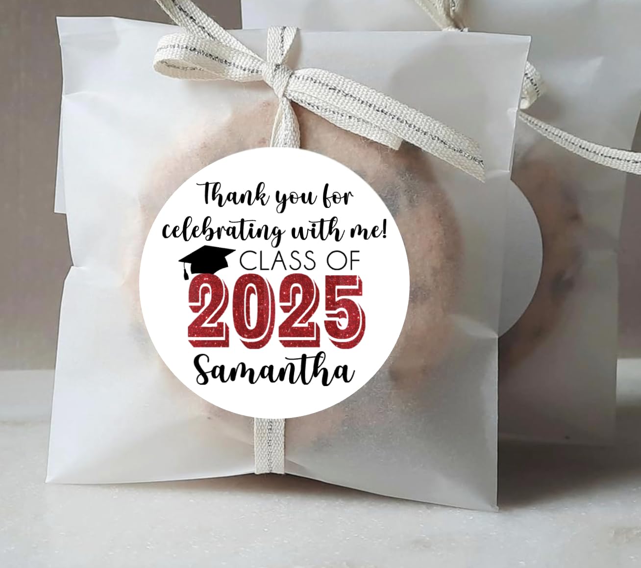 Graduation Party Favor Labels, Graduation Party Favor Stickers, Custom Graduation Party Favor Labels, Class of 2025 (Red)