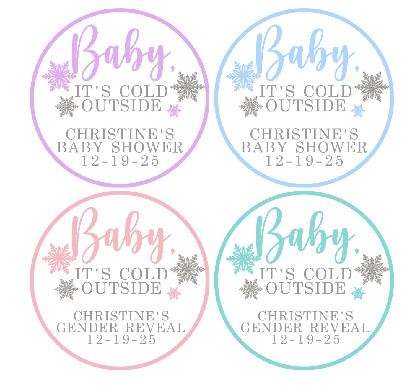 Baby its Cold Outside Stickers - Baby Shower Labels - Gender Reval - Winter Party Favors - Light Pink