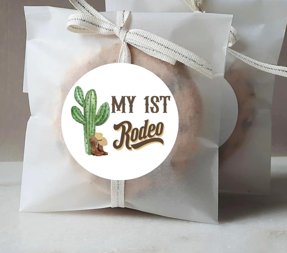 My First Rodeo - Little Cowboy 1st Birthday Party Favor Circle Sticker Labels