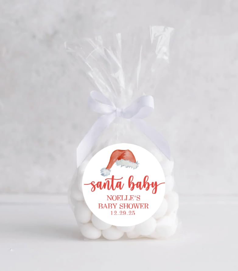 Santa Baby Favor Stickers, Baby Shower Thank You Stickers, Labels, Winter, Christmas Gender Reveal