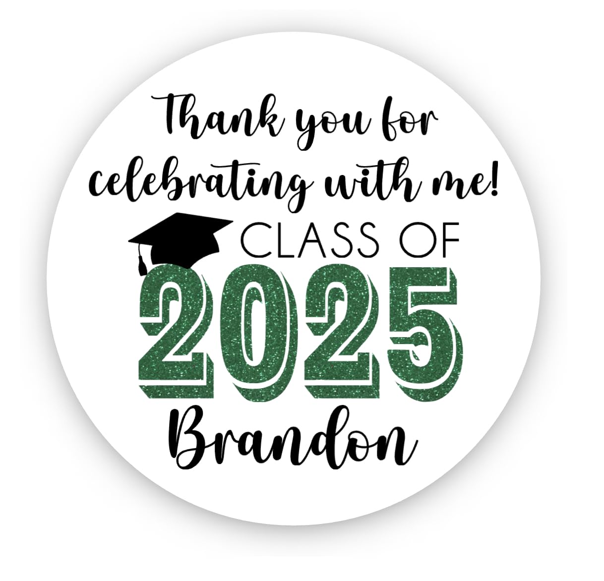 Graduation Party Favor Labels, Graduation Party Favor Stickers, Custom Graduation Party Favor Labels, Class of 2025 (Green)