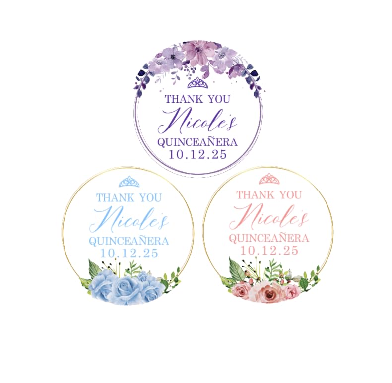 Personalized Round Circle Quinceañera Labels, Mis Quince Años Sticker Labels with Custom Name for Quince Favors Invitations XV, 15th Birthday, Quinceanera Decorations