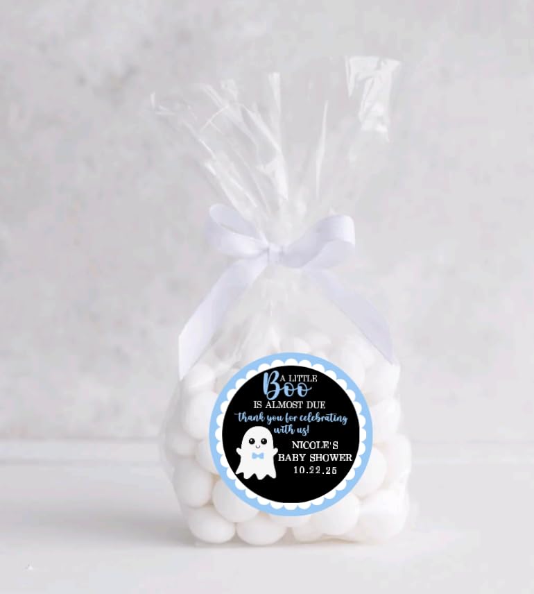 Little Boo Ghost Thank You Baby Shower Stickers - Light Blue
