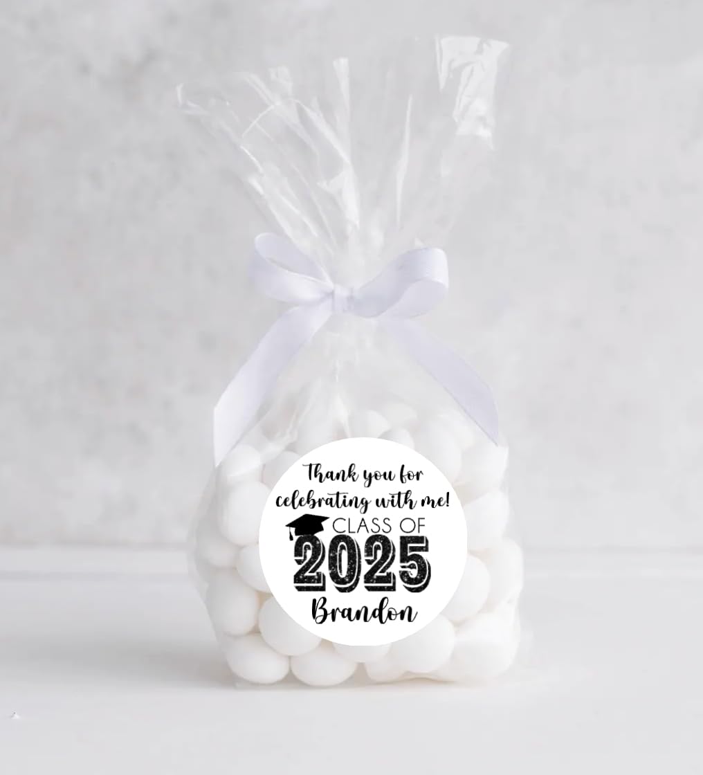 Graduation Party Favor Labels, Graduation Party Favor Stickers, Custom Graduation Party Favor Labels, Class of 2025 (Black)