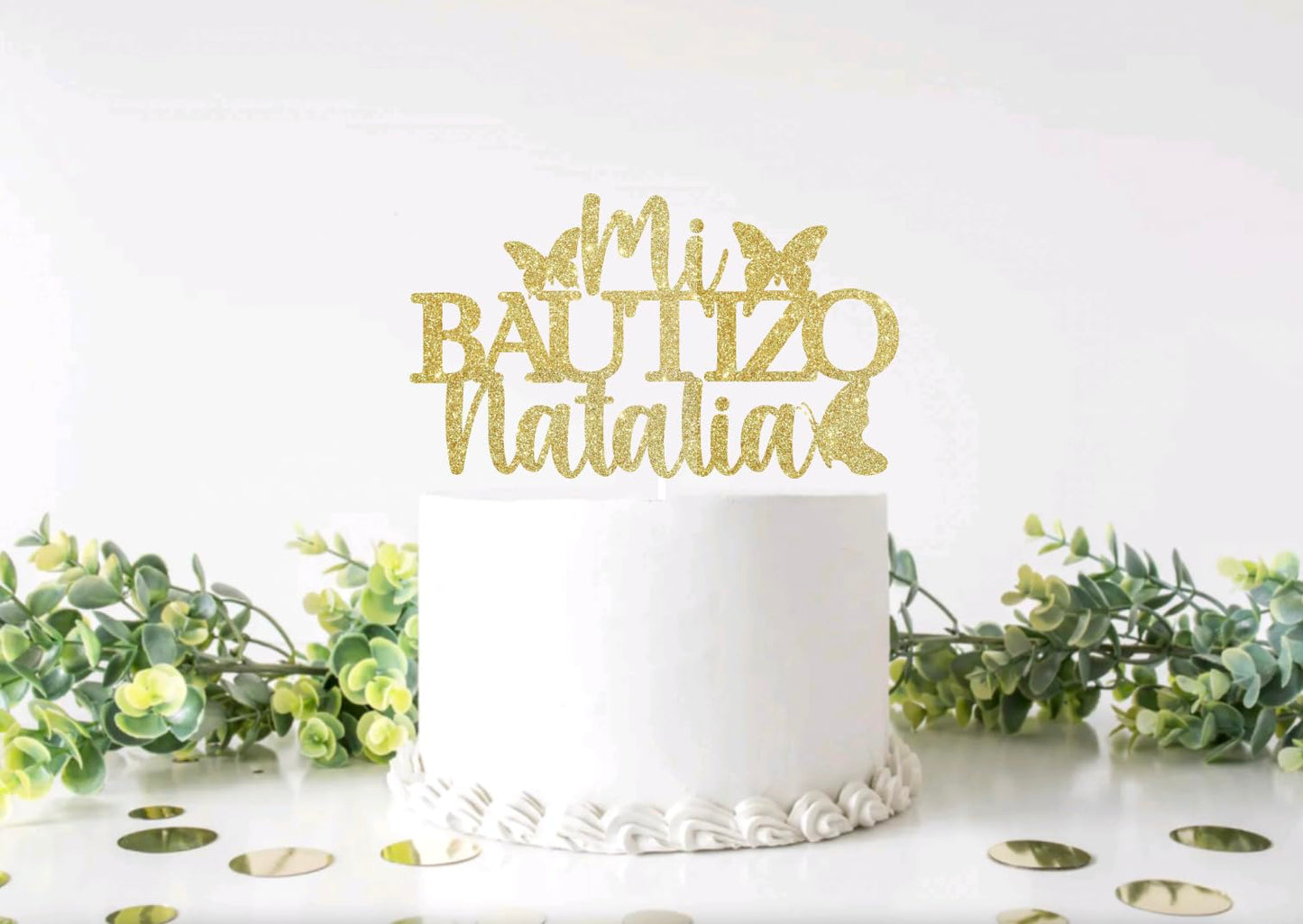 Spanish Mi Bautizo Cake Topper Glitter Cross First Holy Communion Baptism Cake Pick Religious God Bless Baptism Cake Decoration for Baby Shower Birthday Party Supplies Butterfly