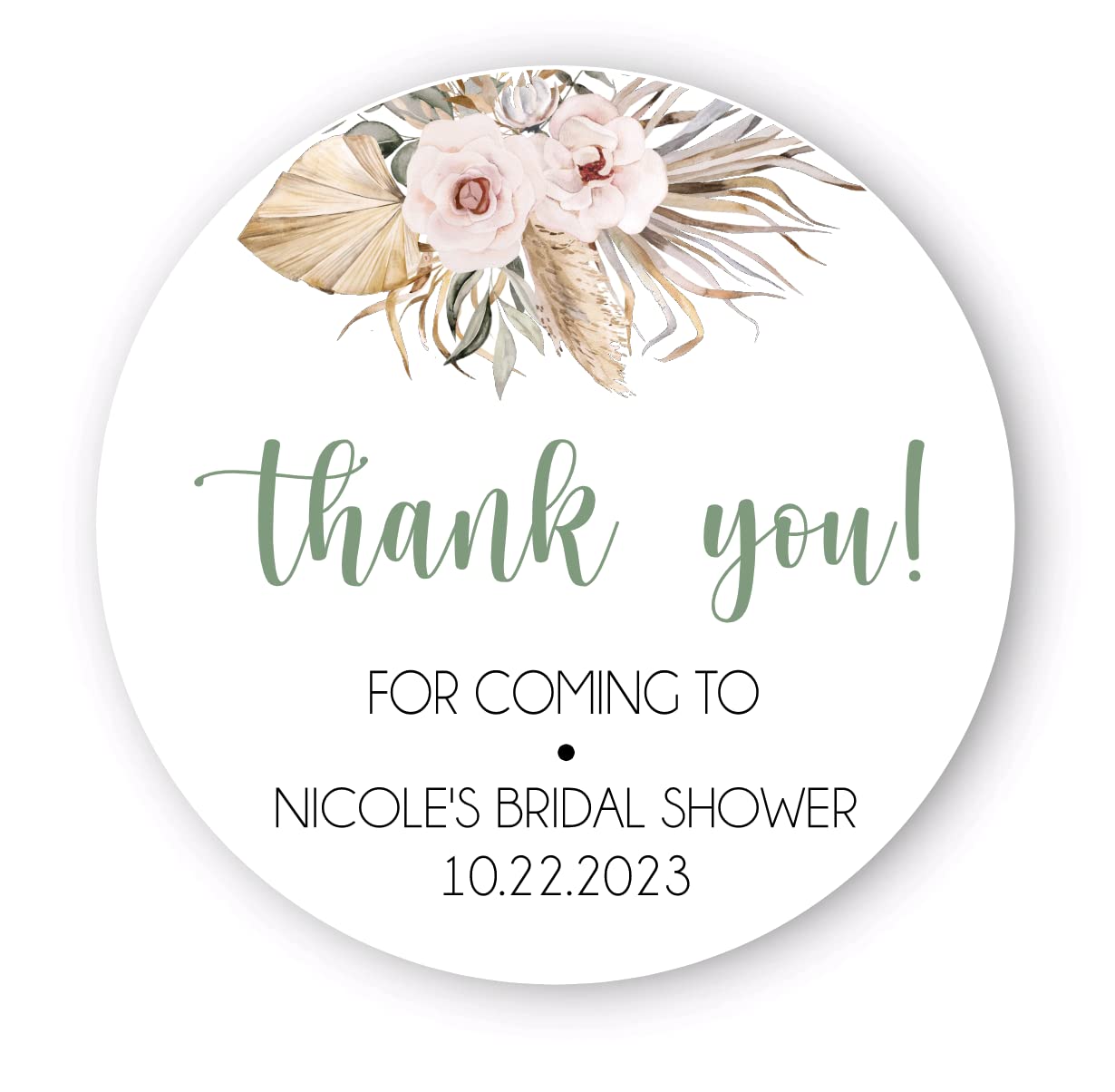 Boho Floral Pampas Grass Bridal Shower Favor Stickers, Thank You Stickers, Spring Fall Bridal Shower Favor Stickers, Thank You Stickers