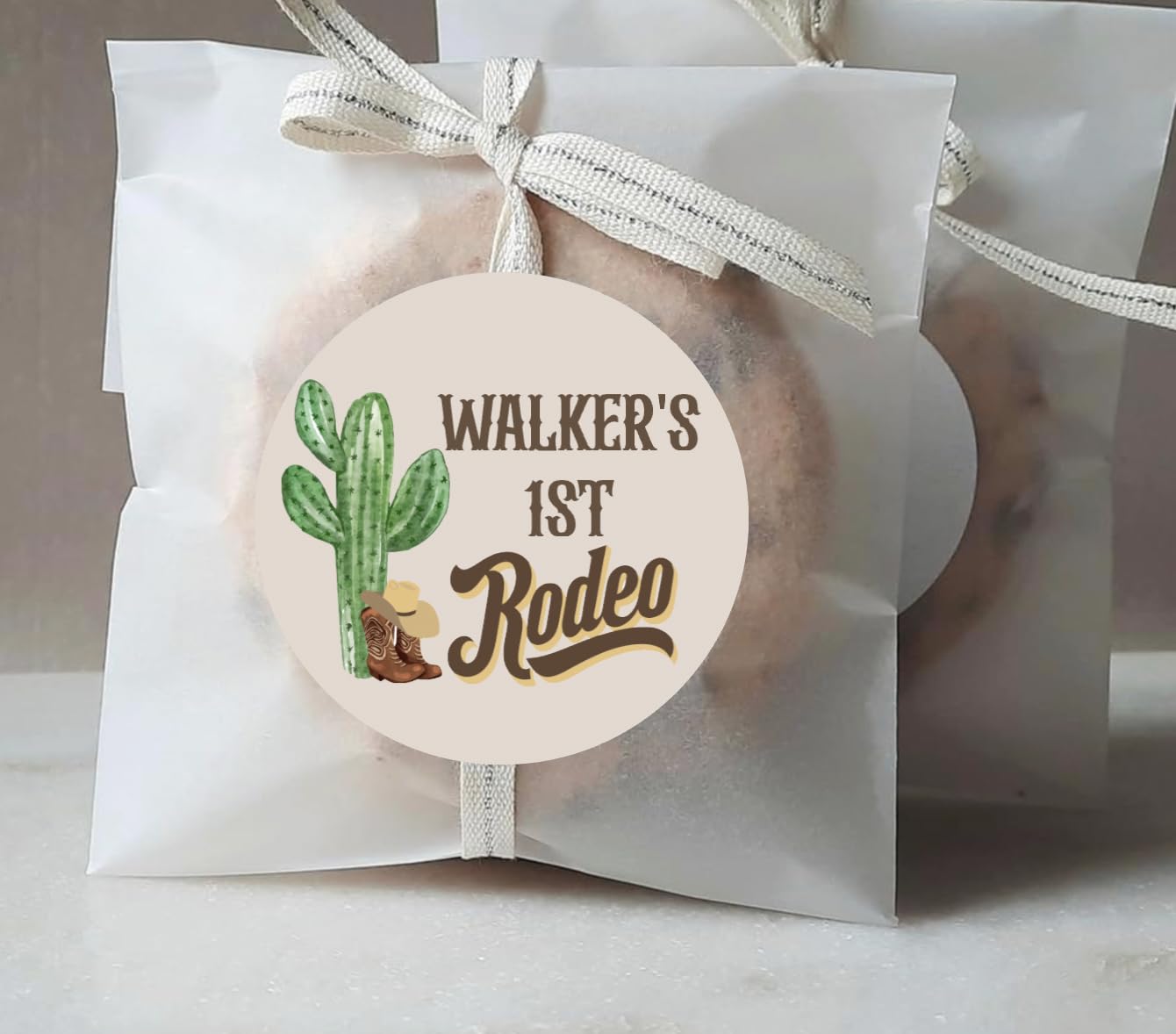 Personalized My First Rodeo - Custom Little Cowboy 1st Birthday Party Favor Circle Sticker Labels - Custom Text