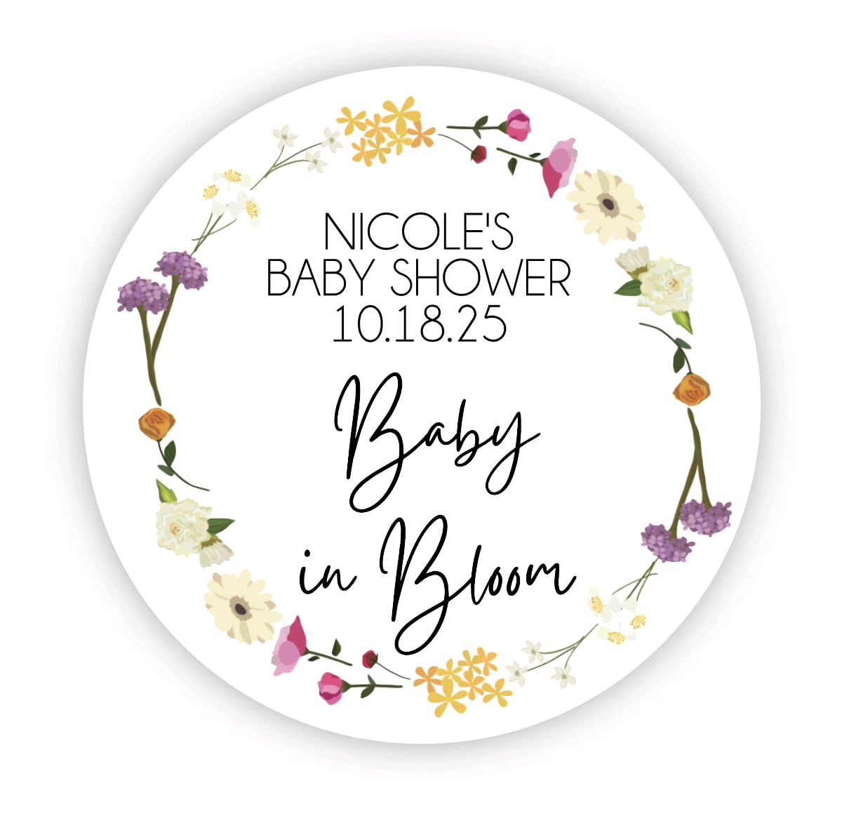 Baby in Bloom Baby Shower Favor Stickers for Girls, Wildflower Baby Sprinkle Thank You Party Favor Labels, Round Favor Stickers