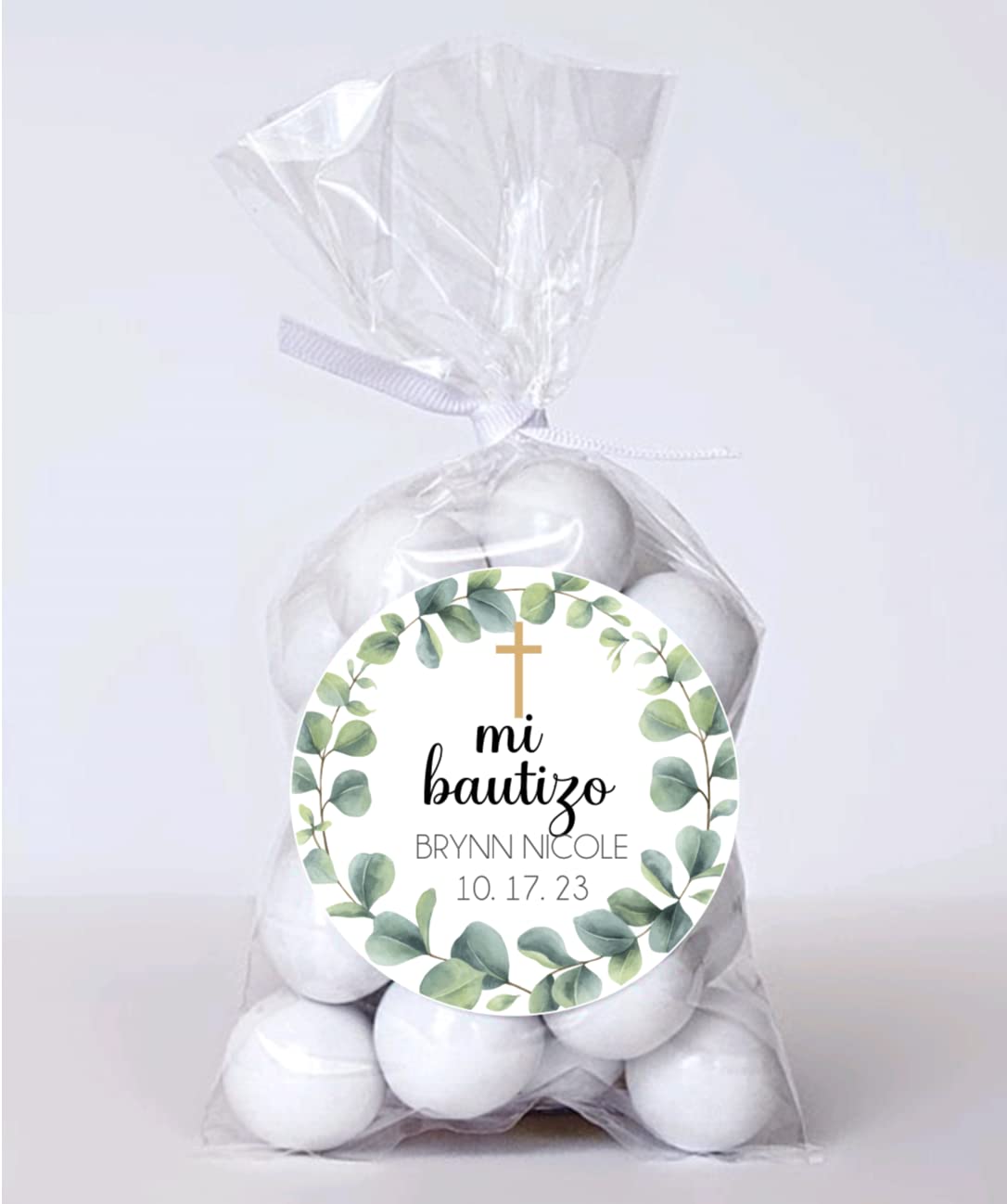 Greenery Personalized Custom Mi Bautizo Favor Sticker Labels