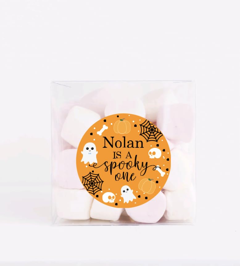 Spooky One 1st Birthday Thank You Favor Stickers - Custom Name - Halloween Birthday Labels - Orange