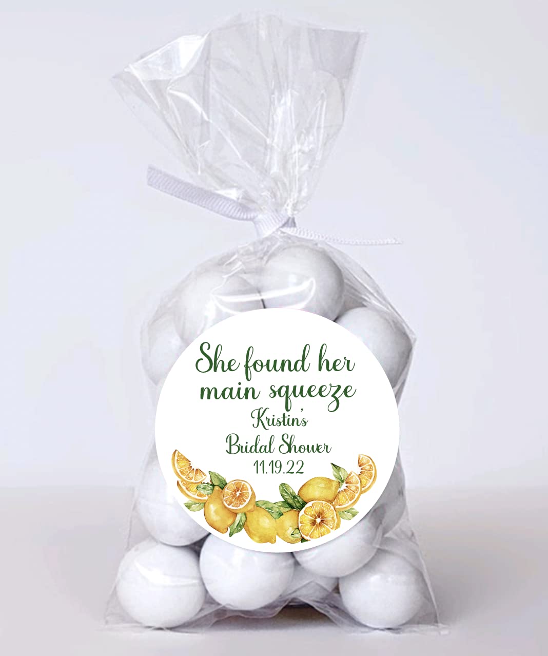 She found her main squeeze bridal shower stickers, Personalized Custom Bridal Shower Lemon Stickers, Treat bag stickers