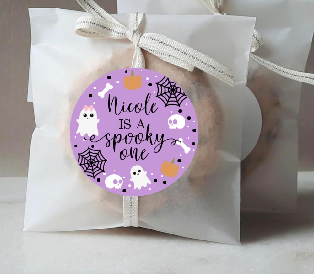 Spooky One 1st Birthday Thank You Favor Stickers - Custom Name - Halloween Birthday Labels - Purple
