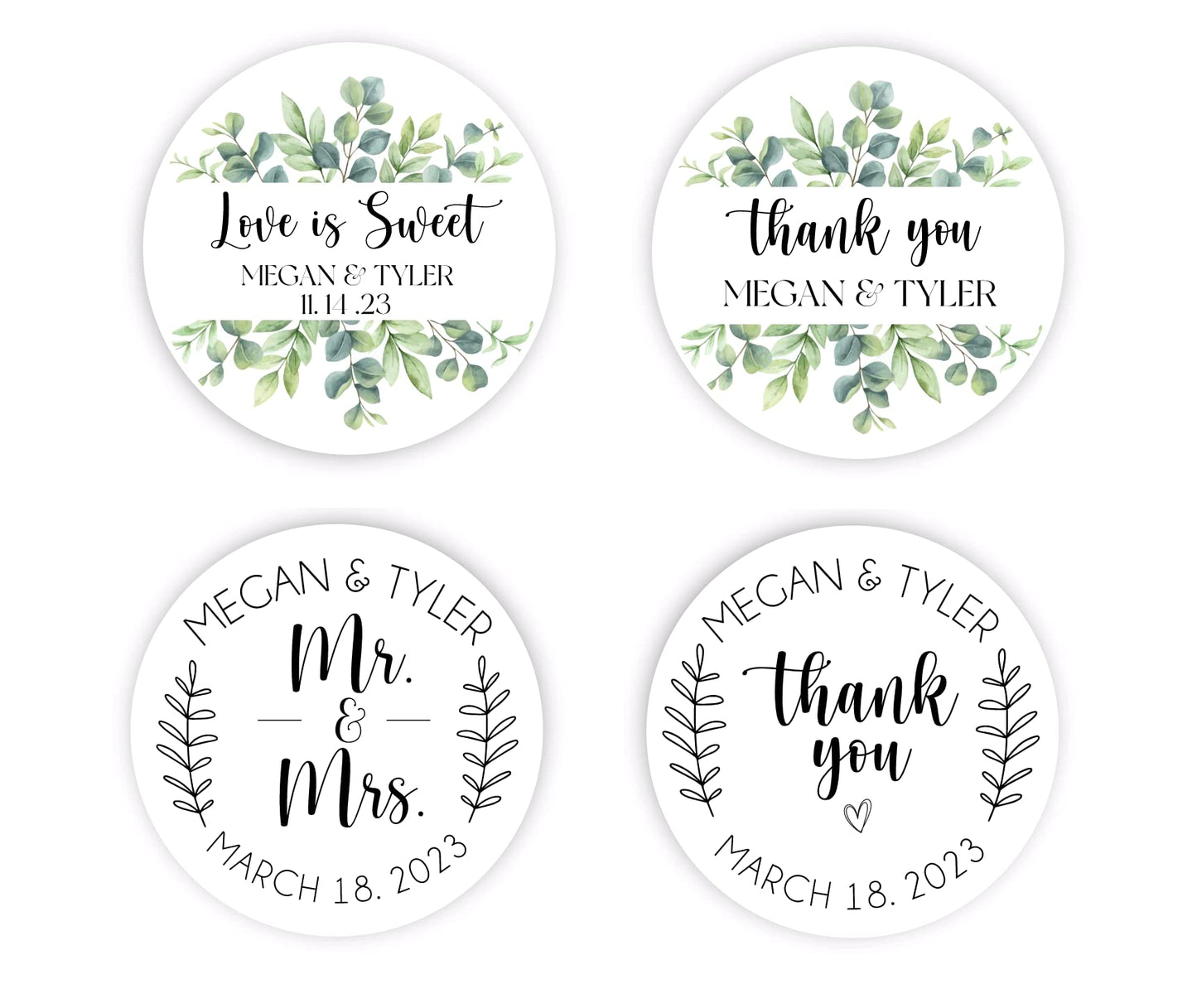 Greenery Wedding Stickers for Welcome Bags, Wedding Favor Stickers, Woodland Greenery Themed Party, Custom Thank You Stickers