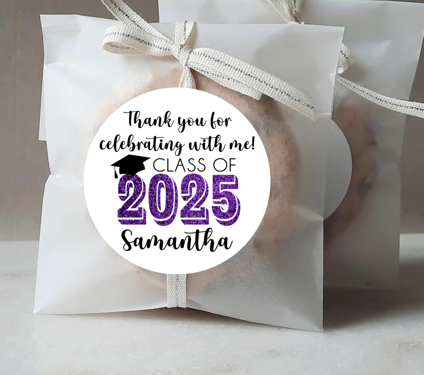 Graduation Party Favor Labels, Graduation Party Favor Stickers, Custom Graduation Party Favor Labels, Class of 2025 (Purple)