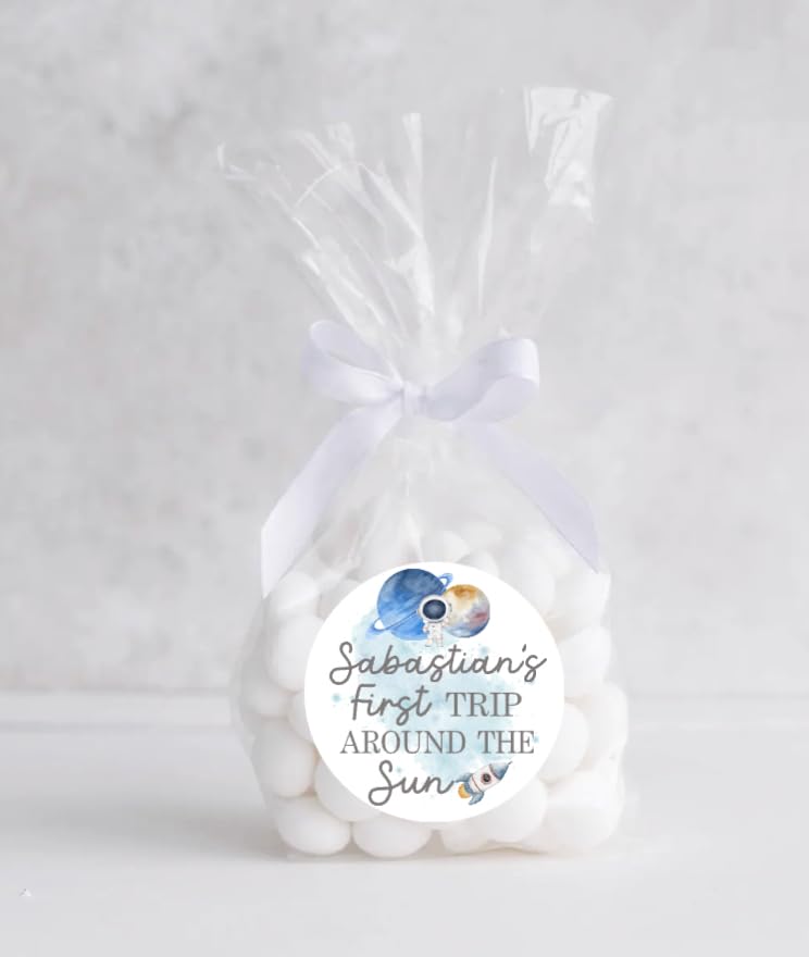 Personalized First Trip Around The Sun Theme Birthday Party Favor Labels, 1st Birthday Favor Labels