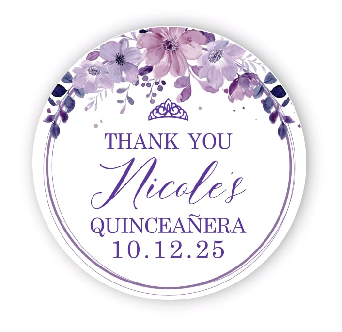 Personalized Round Circle Quinceañera Labels, Mis Quince Años Sticker Labels with Custom Name for Quince Favors Invitations XV, 15th Birthday, Quinceanera Decorations
