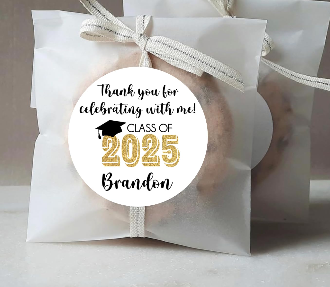 Graduation Party Favor Labels, Graduation Party Favor Stickers, Custom Graduation Party Favor Labels, Class of 2025 (Gold)