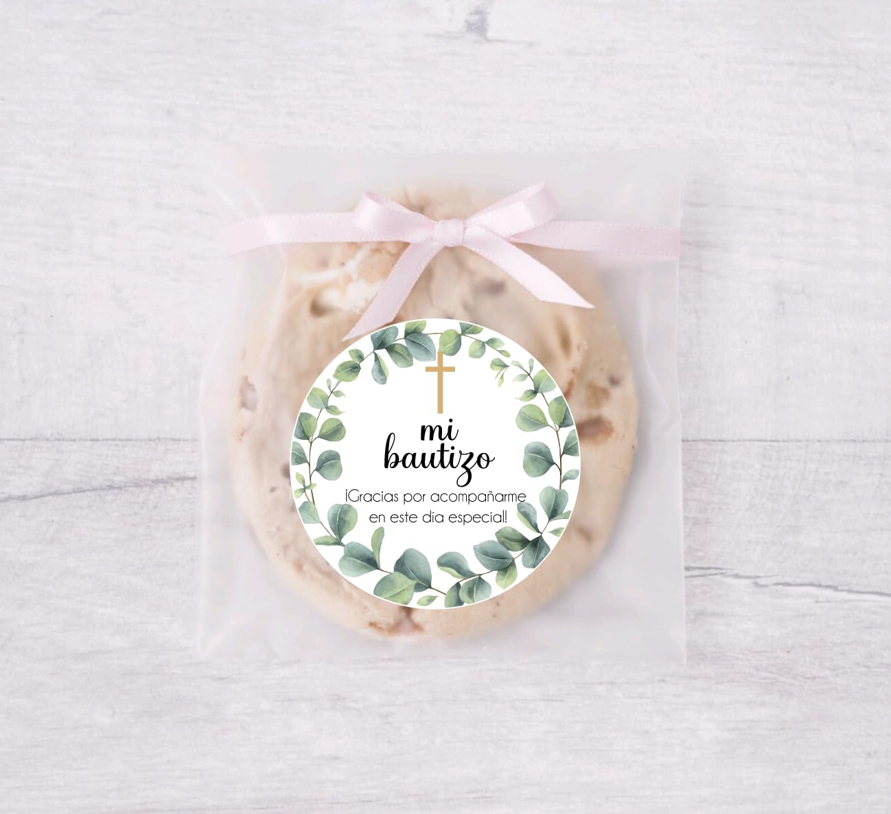 Greenery Mi Bautizo Favor Sticker Circle Labels,