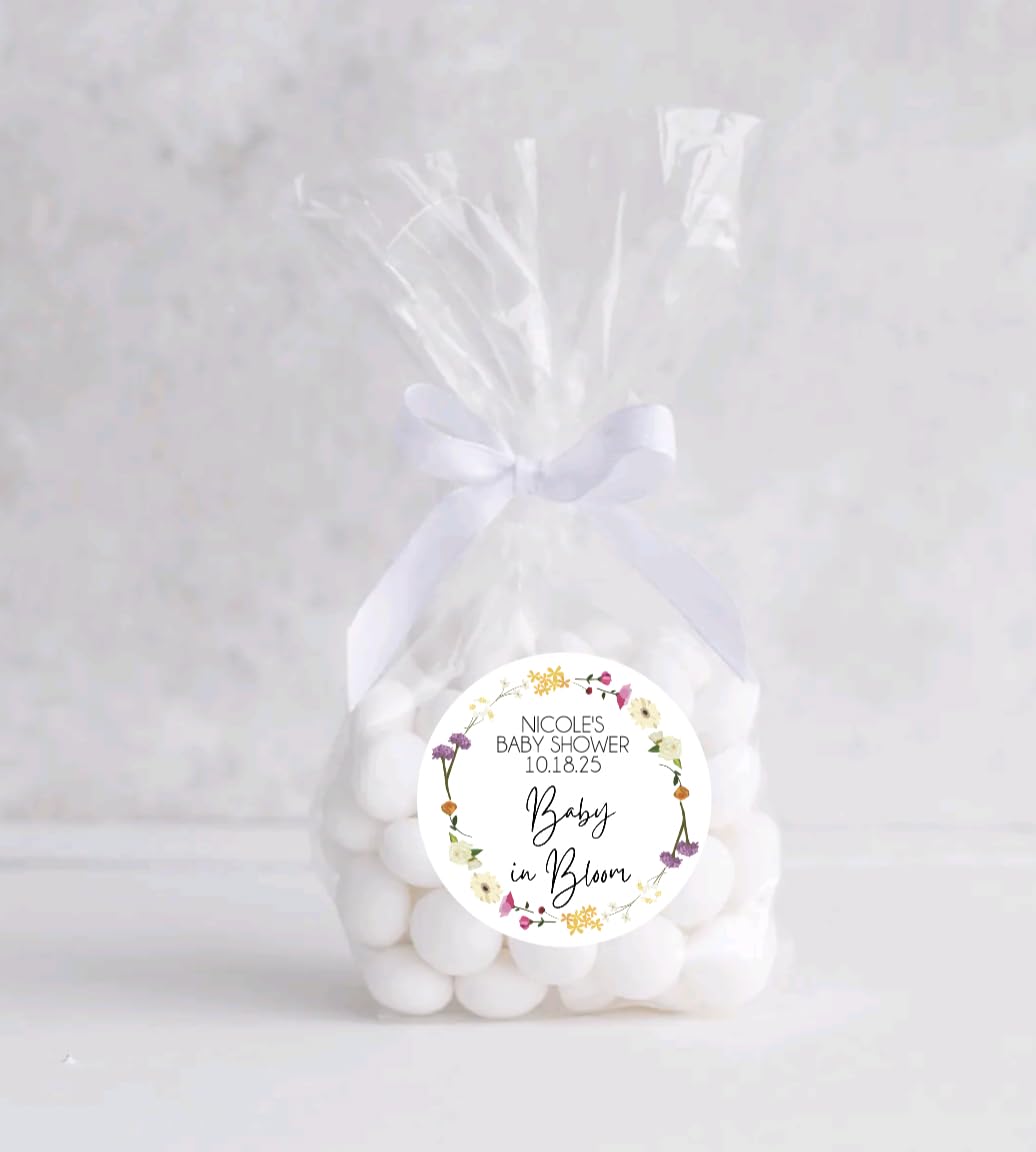 Baby in Bloom Baby Shower Favor Stickers for Girls, Wildflower Baby Sprinkle Thank You Party Favor Labels, Round Favor Stickers