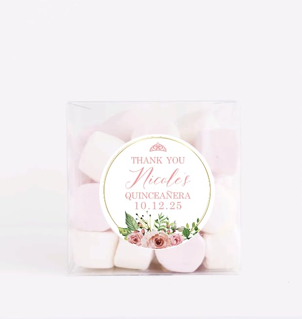 Personalized Round Circle Quinceañera Labels, Mis Quince Años Sticker Labels with Custom Name for Quince Favors Invitations XV, 15th Birthday, Quinceanera Decorations