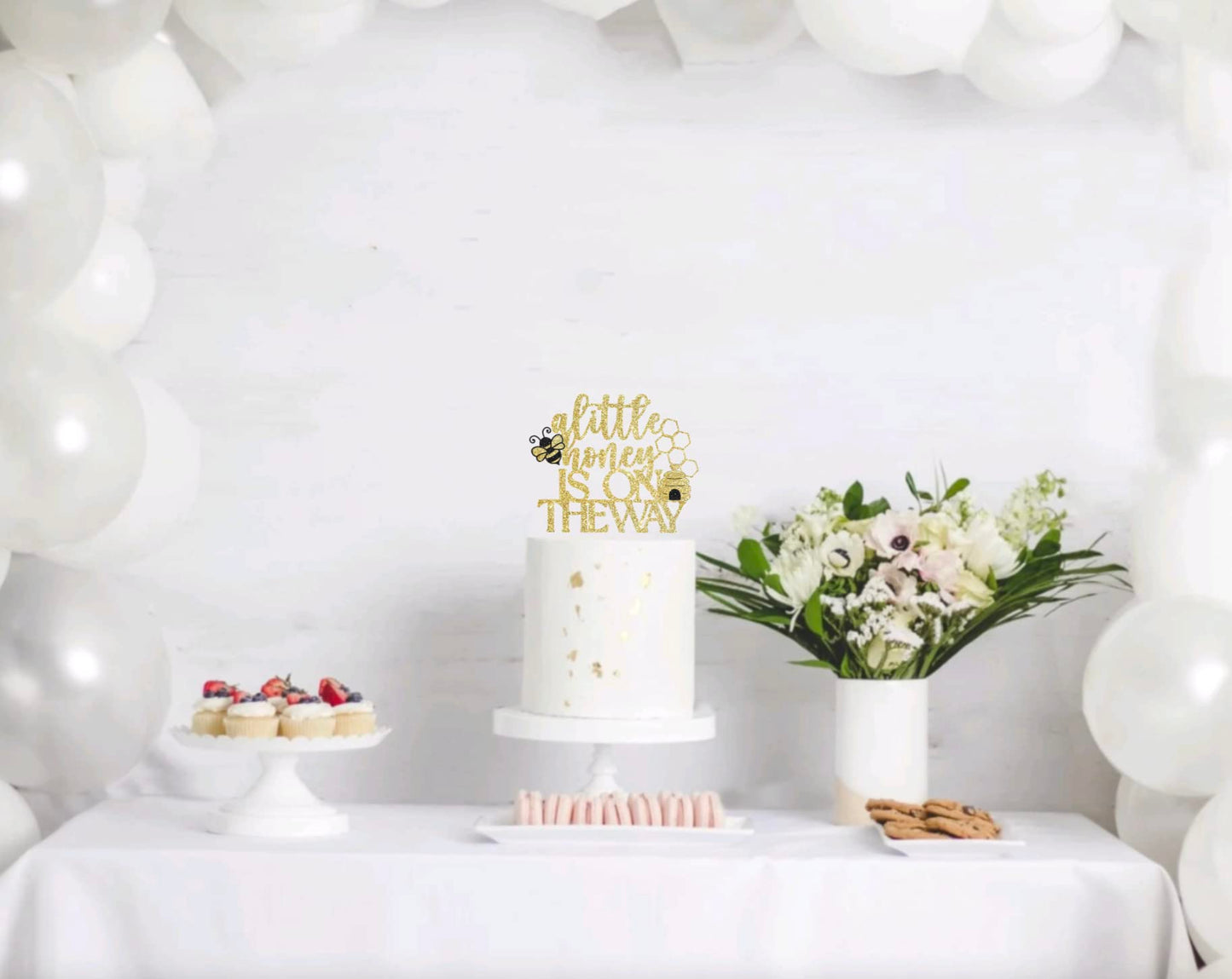 A Little Honey Is On The Way Cake Topper, Little Honey Bee Baby Shower Cake Topper,Bee Theme Baby Shower Decorations,Glitter Bee Baby Shower