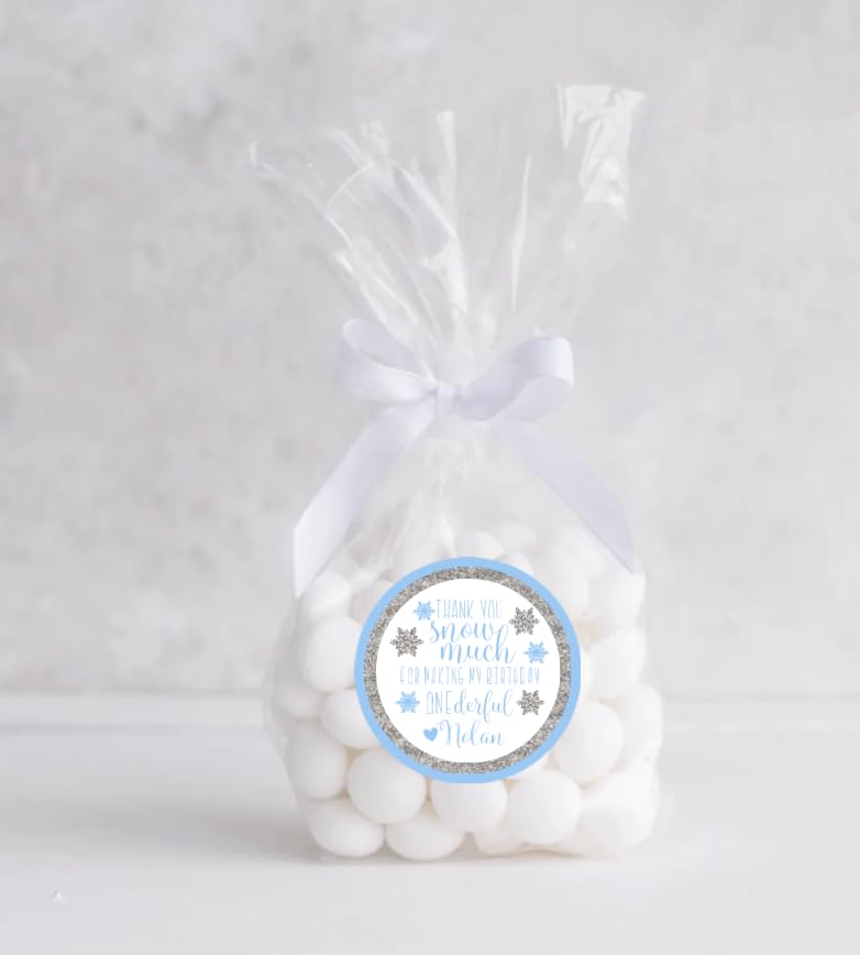 Blue Winter Onederland 1st Birthday Thank You Favor Stickers, Thank You Snow Much