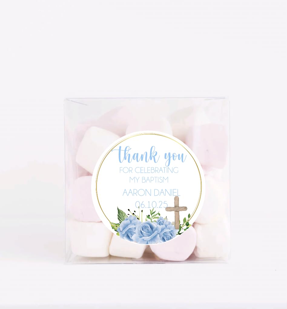 Floral Cross Stickers God Bless Sticker Labels for Religious Baptism, Confirmation, Christening, First Communion For Boys