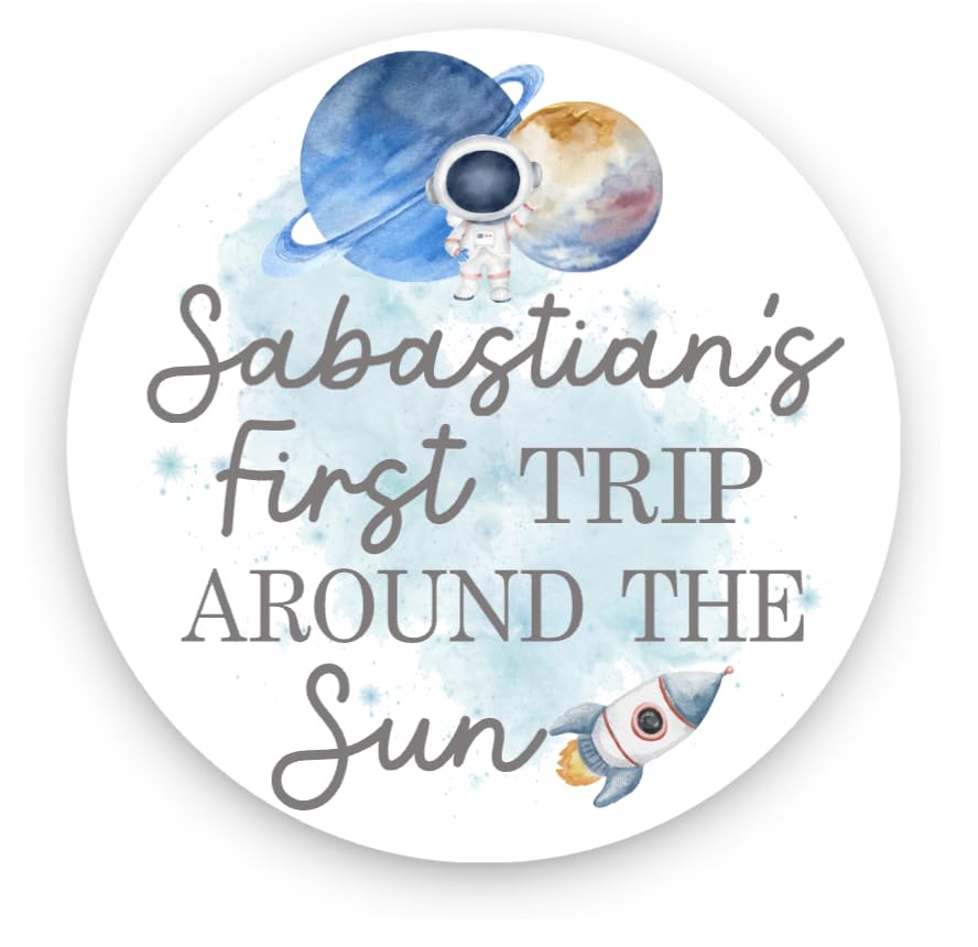 Personalized First Trip Around The Sun Theme Birthday Party Favor Labels, 1st Birthday Favor Labels