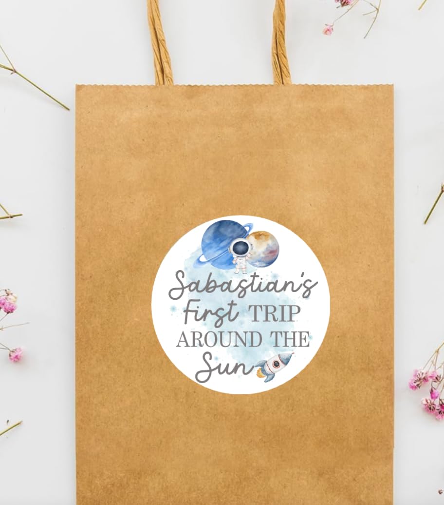 Personalized First Trip Around The Sun Theme Birthday Party Favor Labels, 1st Birthday Favor Labels