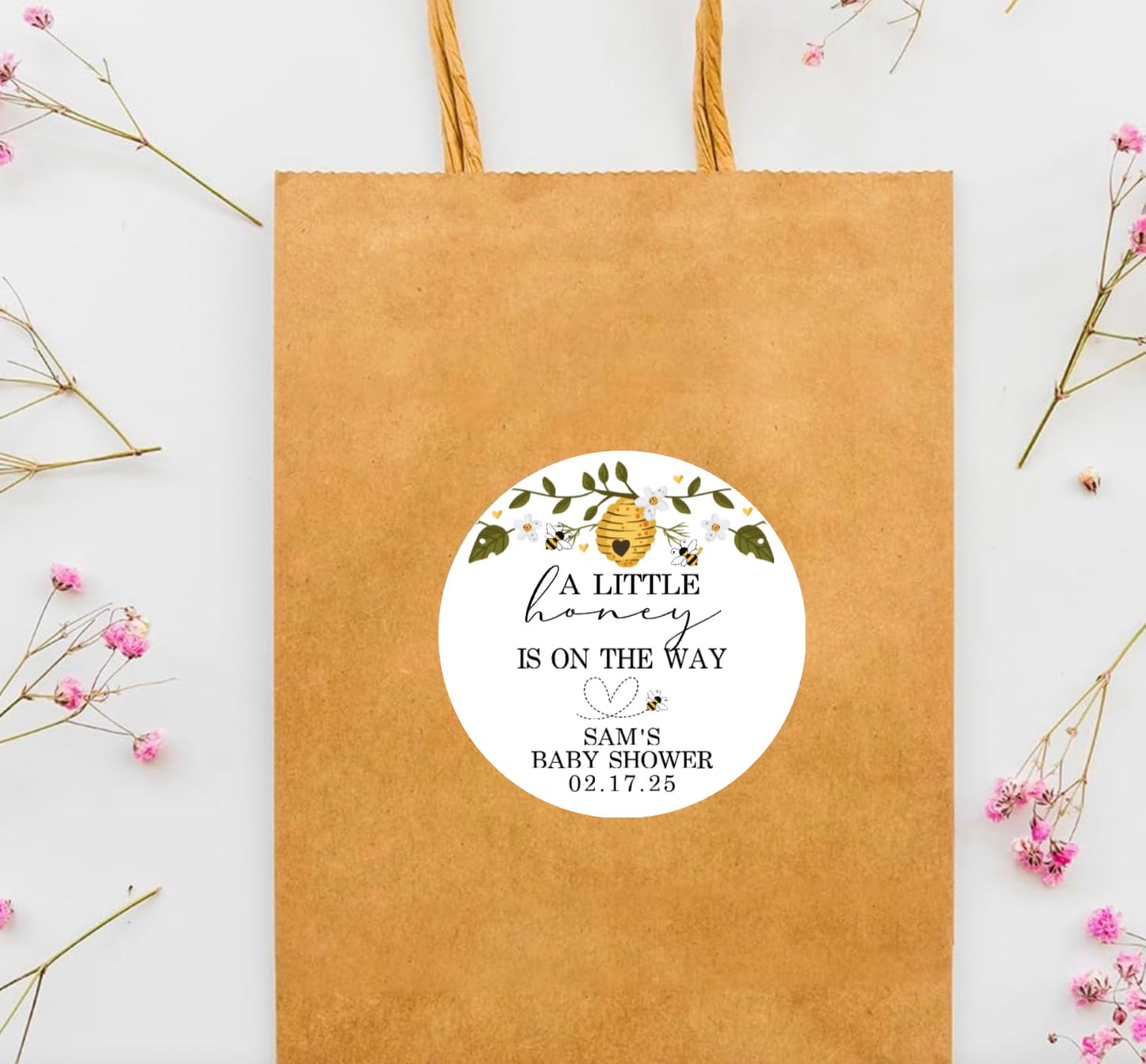 Baby shower stickers, A Little Honey is on the Way, Favor Labels, Honey Bee Baby Shower, For honey jar favors or seed packet labels