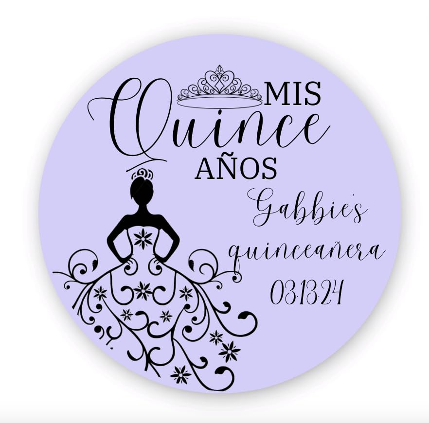 Personalized Round Circle Quinceañera Labels, Mis Quince Años Sticker Labels with Custom Name for Quince Favors Invitations XV, 15th Birthday, Quinceanera Decorations