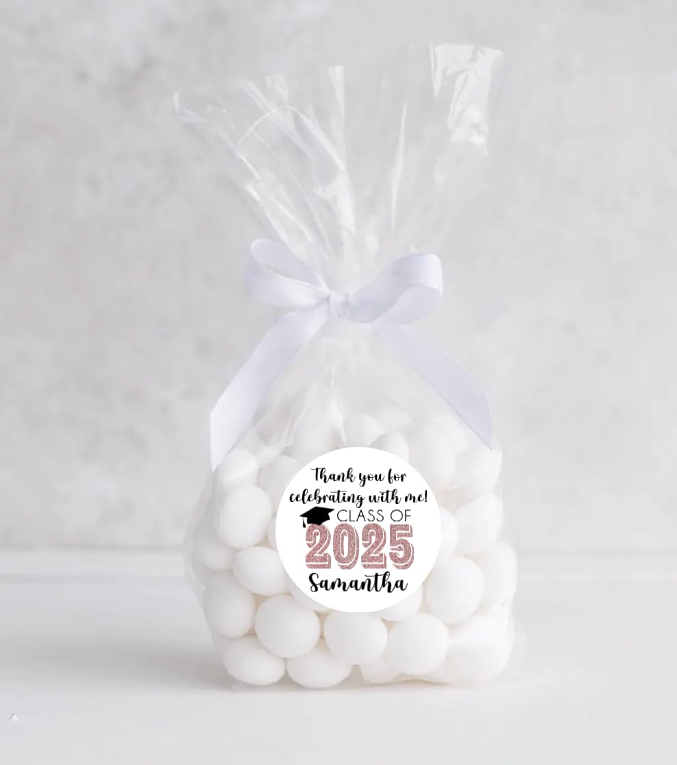 Graduation Party Favor Labels, Graduation Party Favor Stickers, Custom Graduation Party Favor Labels, Class of 2025 (Rose Gold)