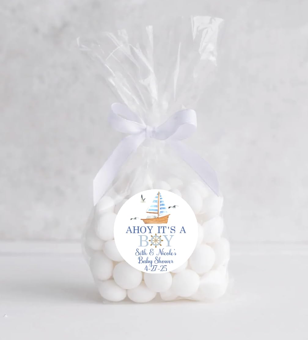 AHOY Nautical Baby Shower -Sticker for Shower - Boy Baby Shower - Nautical baby shower labels - Ahoy its a BOY - Sailboat Sailor - nautical labels for favors