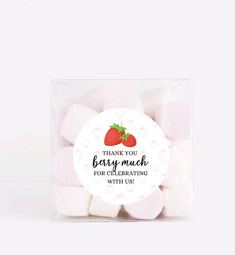Round Strawberry Thank You Berry Much Favor Stickers