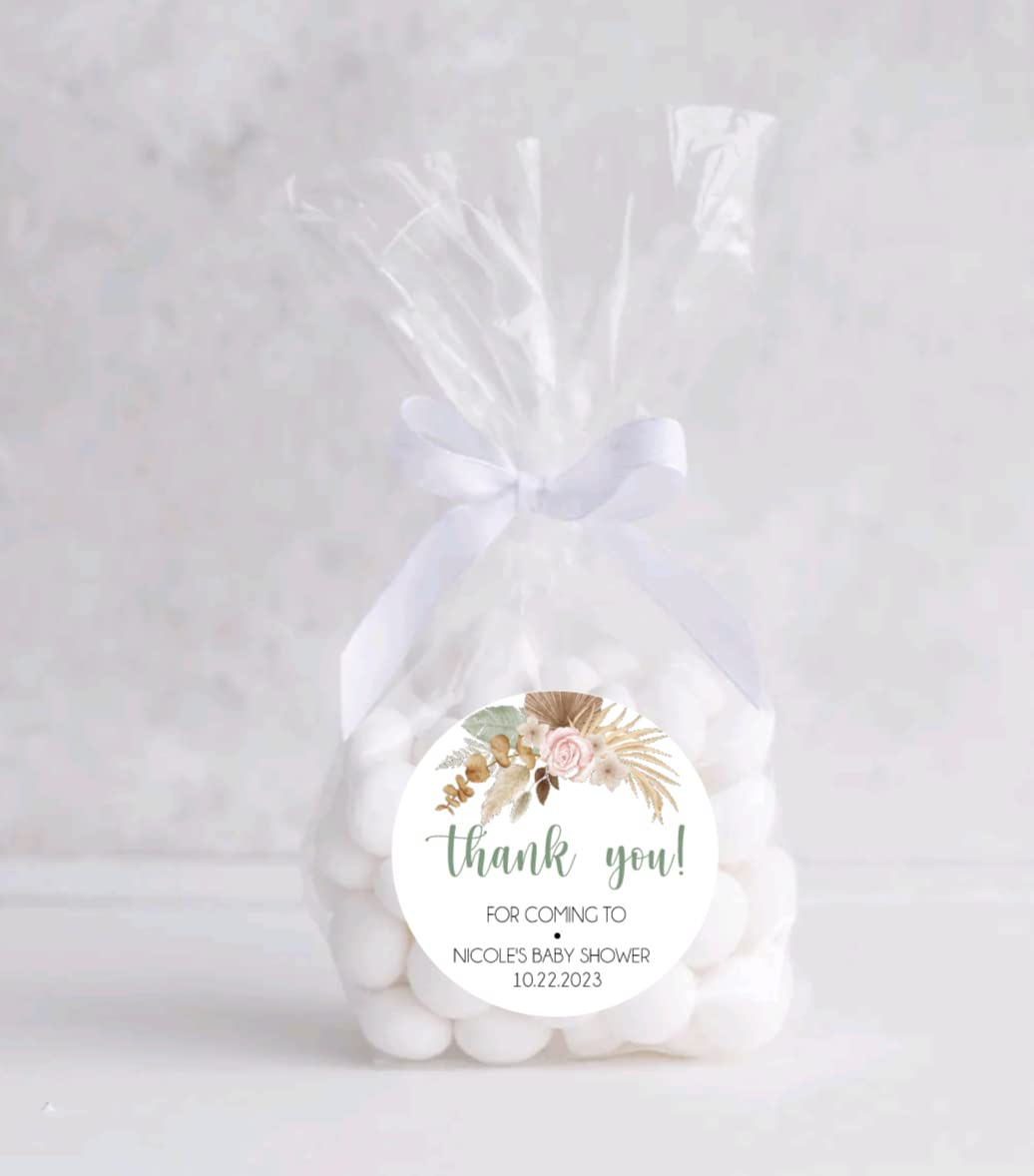Boho Floral Pampas Grass Bridal Shower Favor Stickers, Thank You Stickers, Spring Fall Bridal Shower Favor Stickers, Thank You Stickers