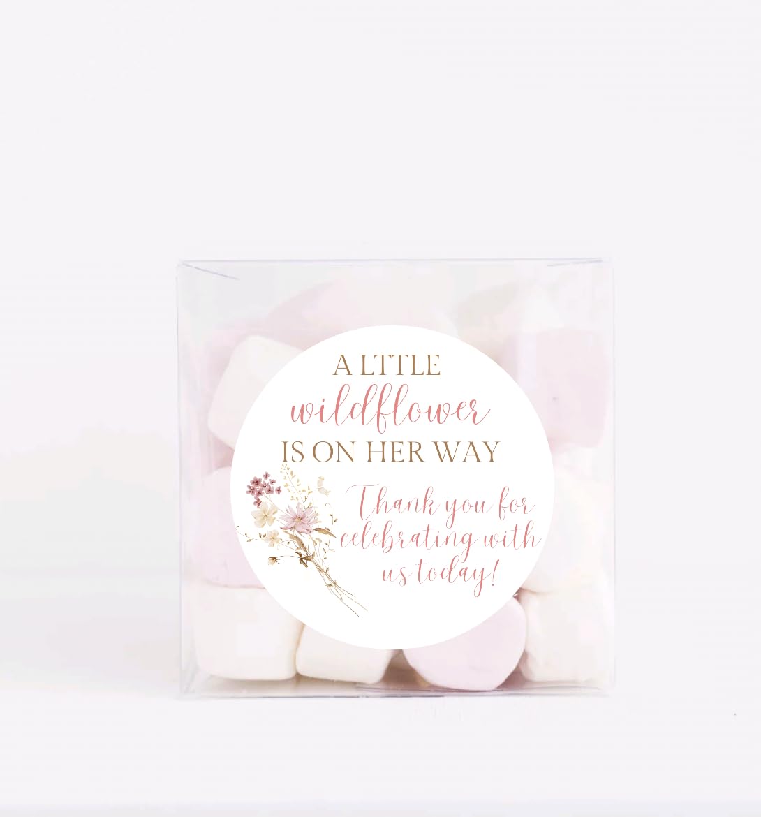 A Little Wildflower Is On Her Way Baby Shower Favor Stickers for Girls, Wildflower Baby Sprinkle Thank You Party Favor Labels, Round Favor Stickers