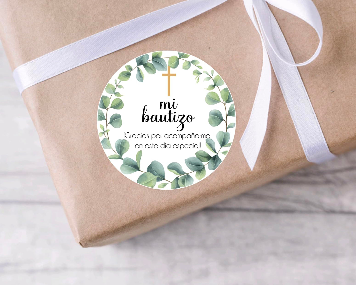 Greenery Mi Bautizo Favor Sticker Circle Labels,