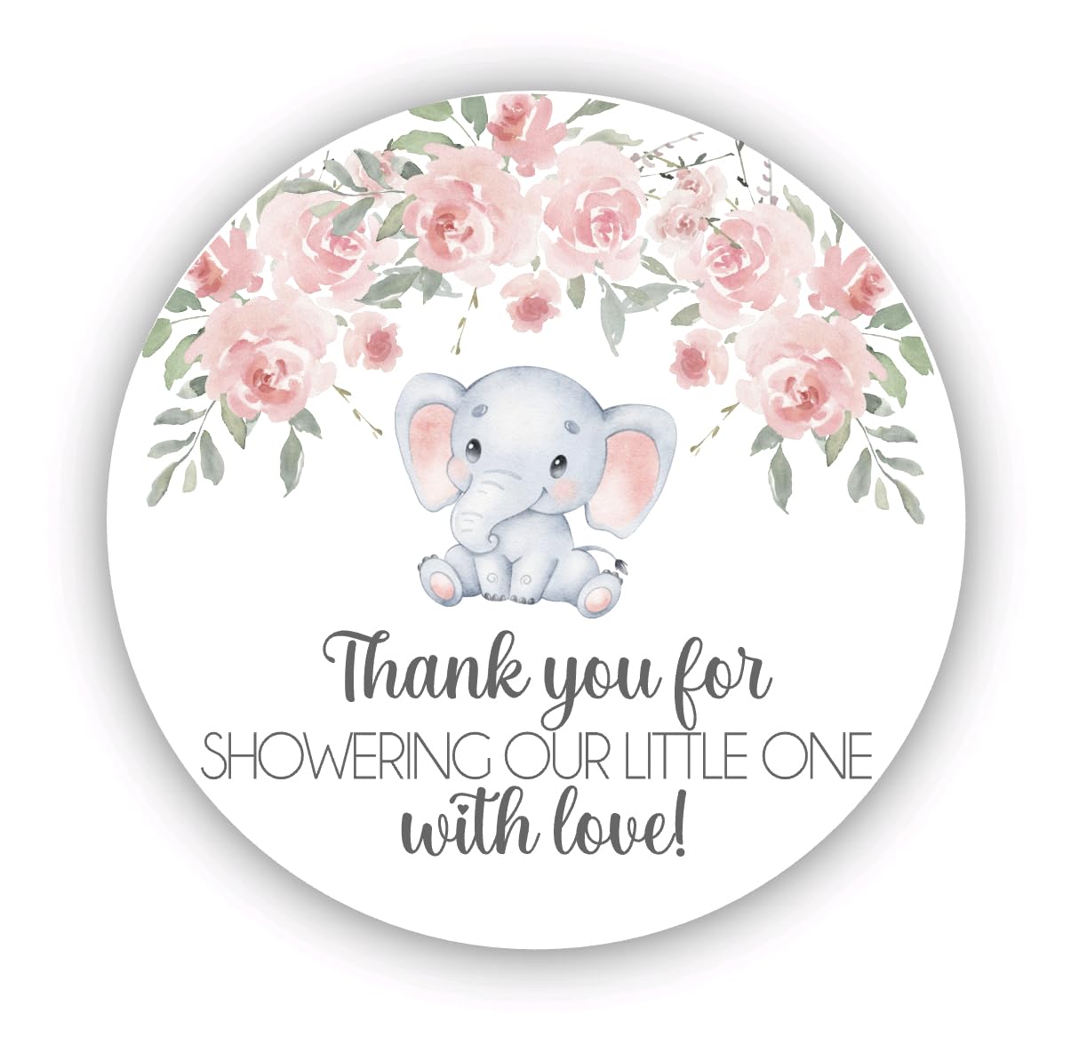 Round Elephant Baby Shower Thank You Favor Stickers