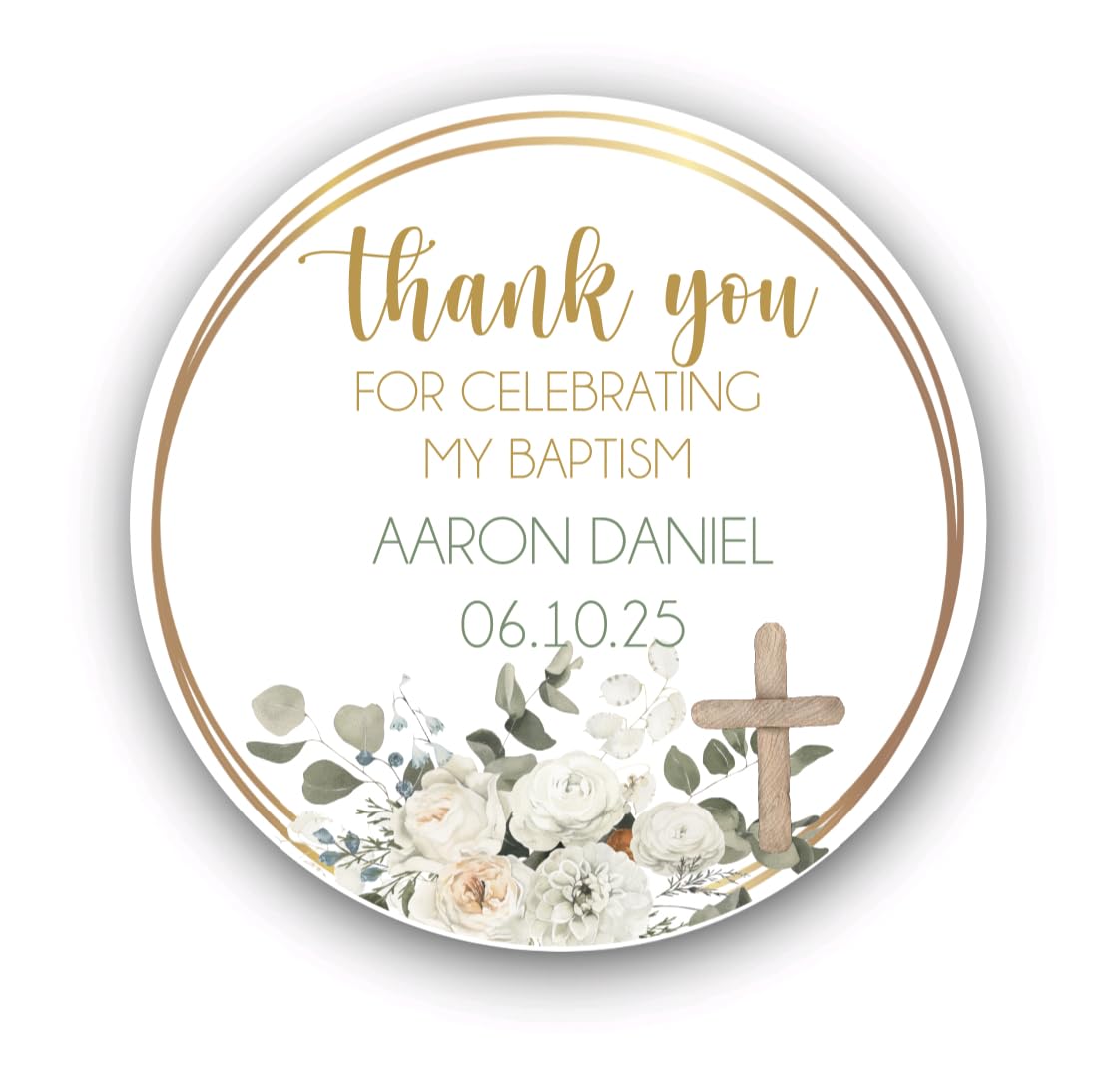 Greenery Cross Stickers God Bless Sticker Labels for Religious Baptism, Confirmation, Christening, First Communion