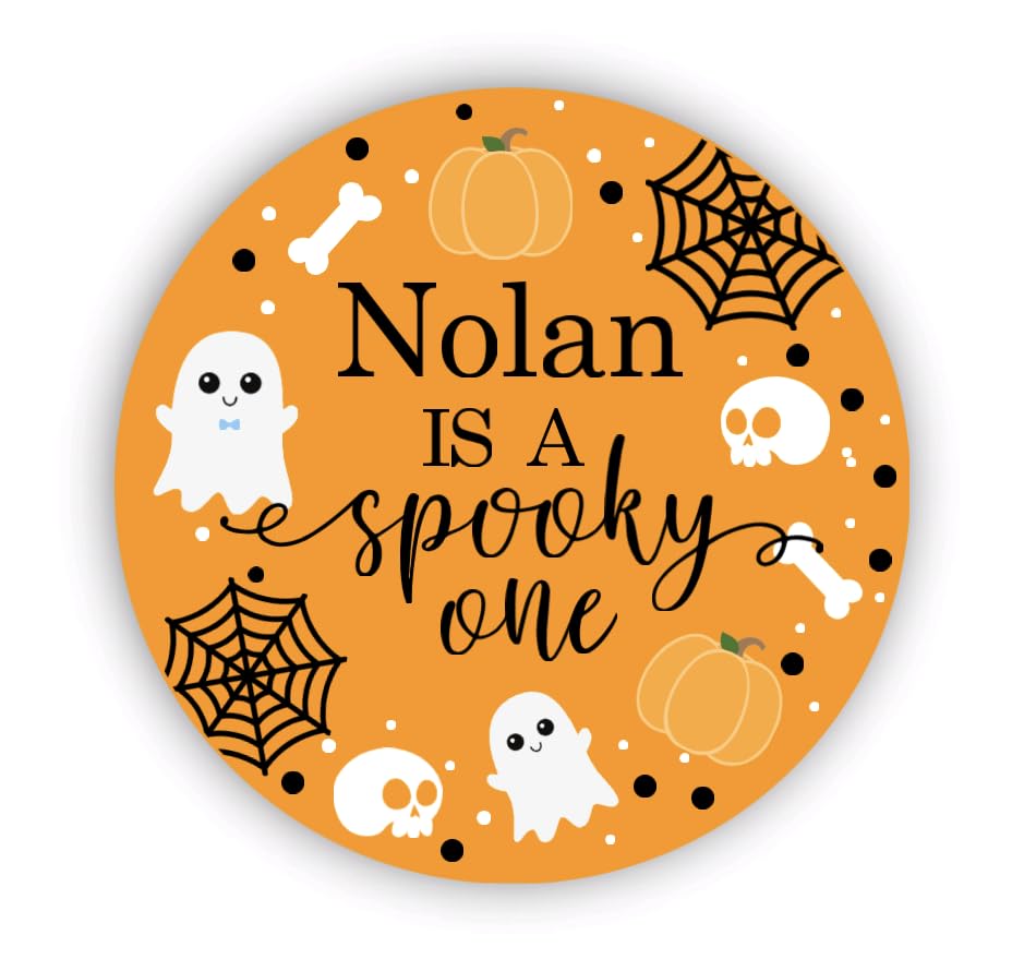 Spooky One 1st Birthday Thank You Favor Stickers - Custom Name - Halloween Birthday Labels - Orange