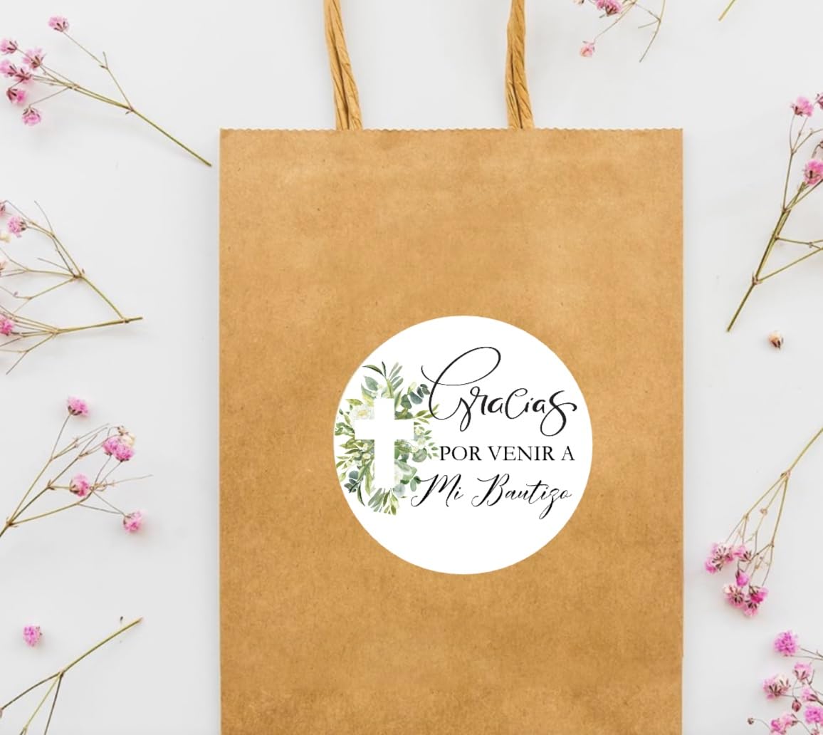 Spanish Baptism Stickers - Mi Bautizo Stickers - Gracias por venir a Stickers - Greenery Eucaliptus Baptism Favor Labels
