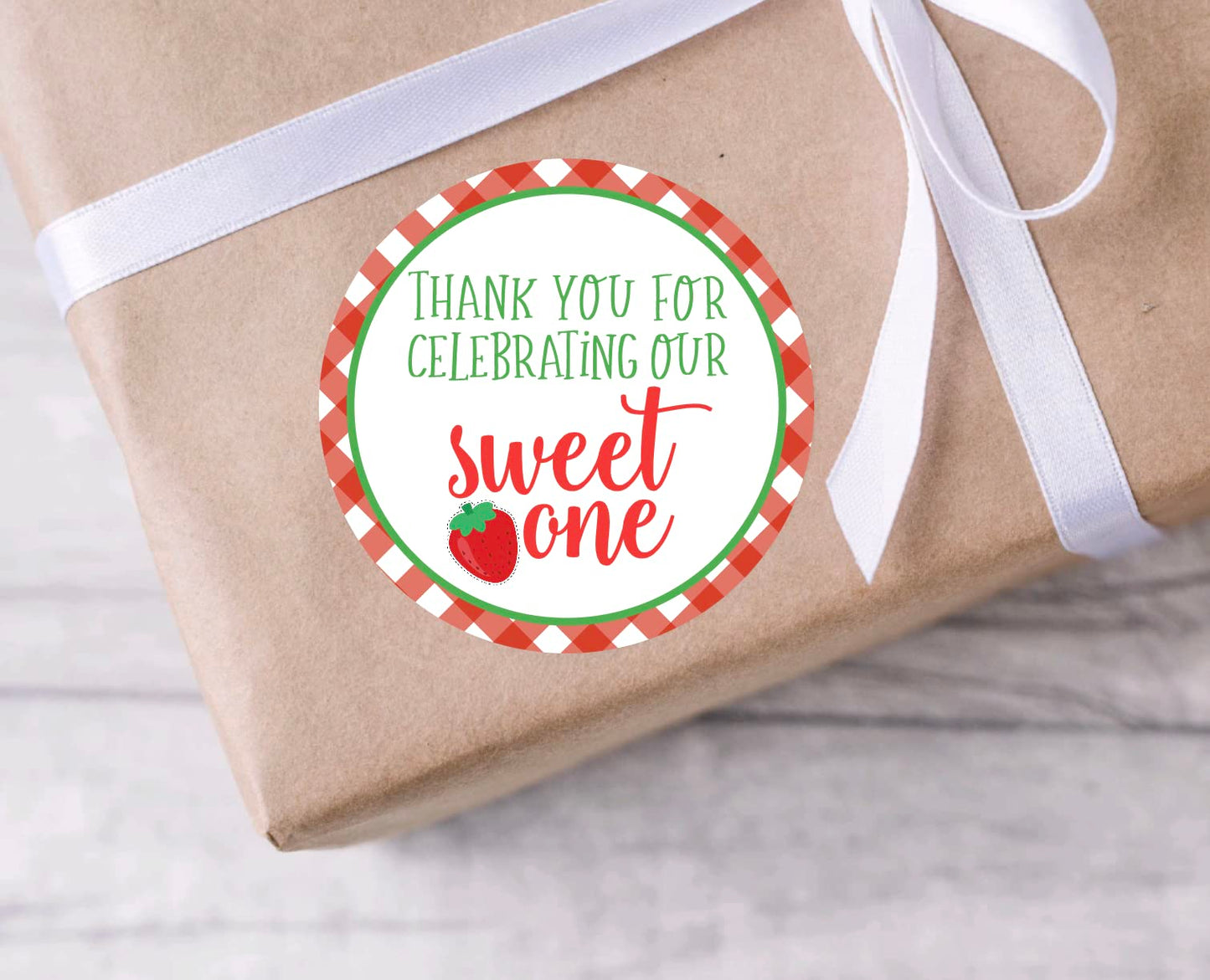 Thank You For Celebrating Our Sweet One Strawberry Favor Stickers, Strawberry Labels, Strawberry Party Decorations