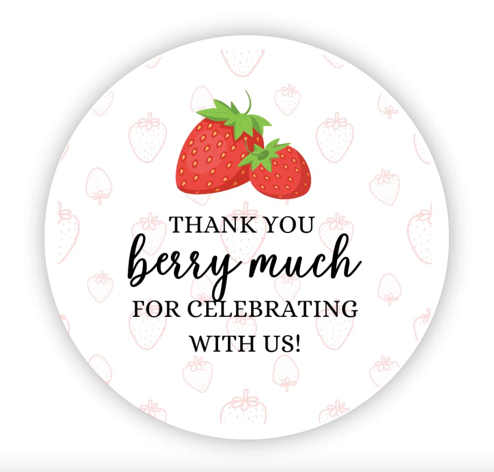 Round Strawberry Thank You Berry Much Favor Stickers