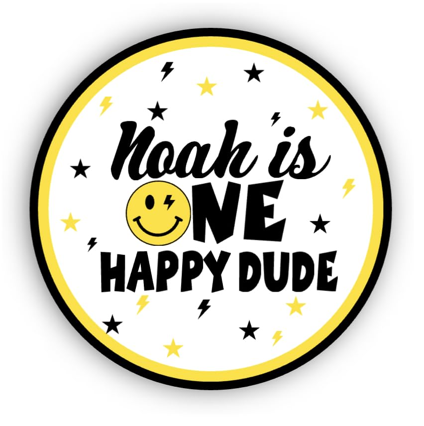 One Happy Dude Favor Stickers - Smiley Face One Birthday Party Decorations - One Cool Dude 1st Birthday Labels