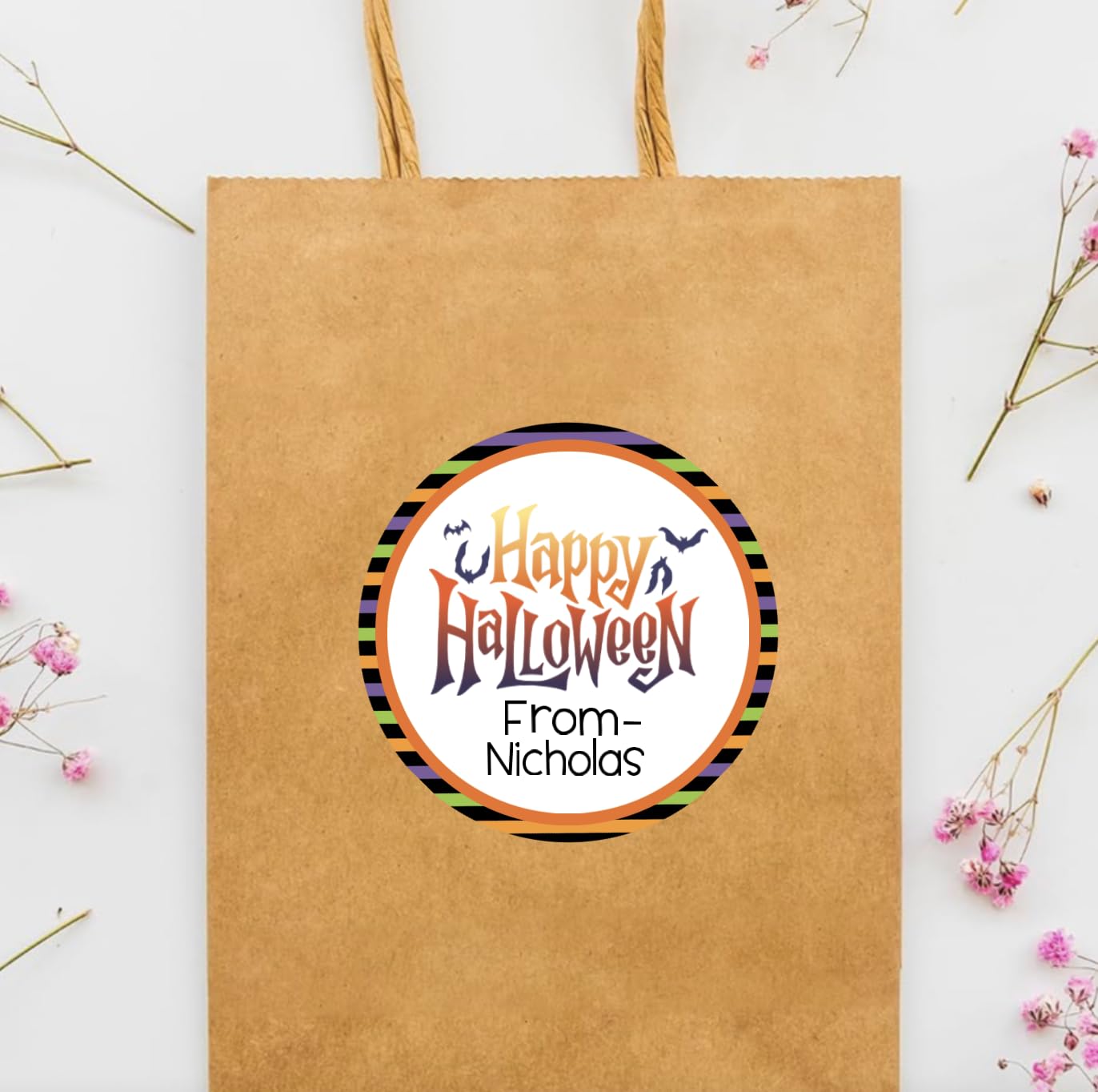 Personalized Customized Halloween Party Favor Thank You Stickers - Round Labels - Choose Your Size