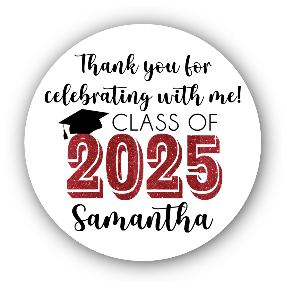 Graduation Party Favor Labels, Graduation Party Favor Stickers, Custom Graduation Party Favor Labels, Class of 2025 (Red)