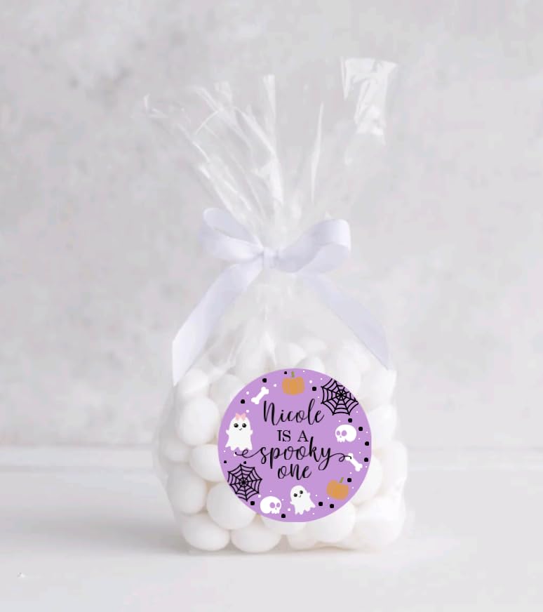 Spooky One 1st Birthday Thank You Favor Stickers - Custom Name - Halloween Birthday Labels - Purple