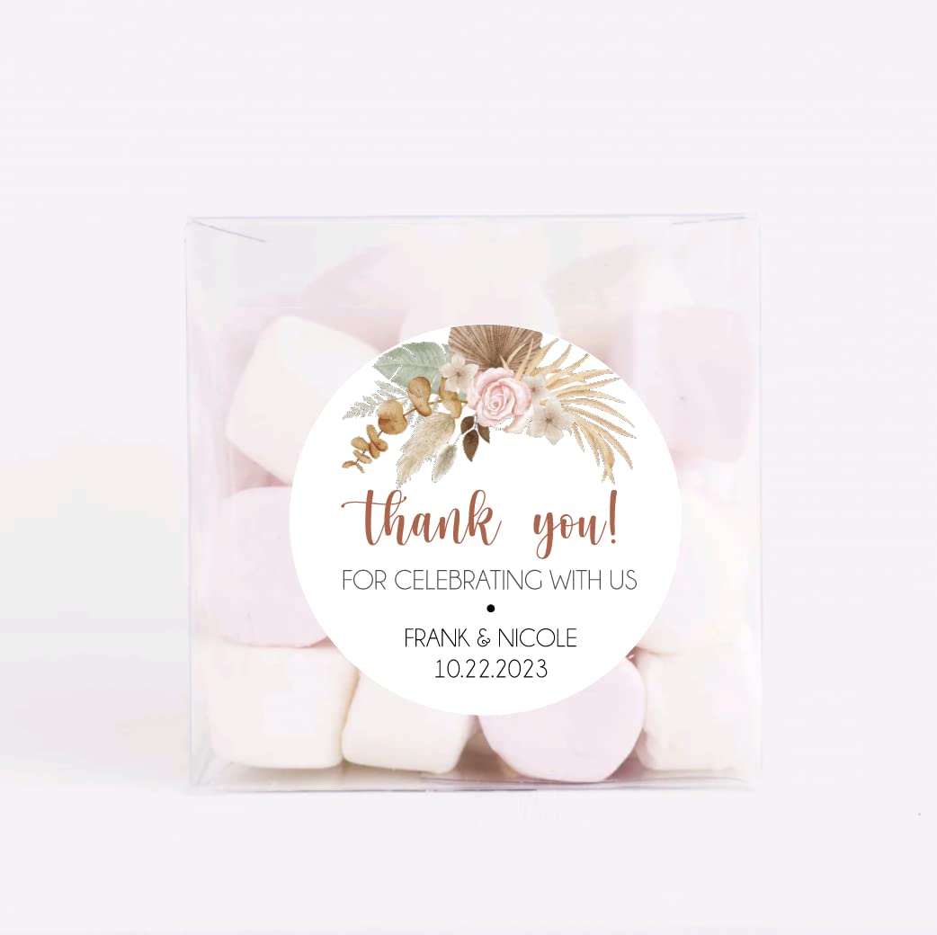 Boho Floral Pampas Grass Wedding Favor Stickers, Thank You Stickers, Spring Fall Wedding Favor Stickers, Thank You Stickers